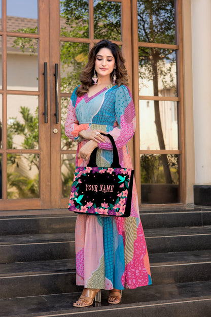 Customized Floral Parrot Embossed Tote Bag