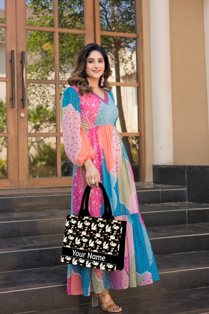 Customized Floral Swan Embossed Tote Bag