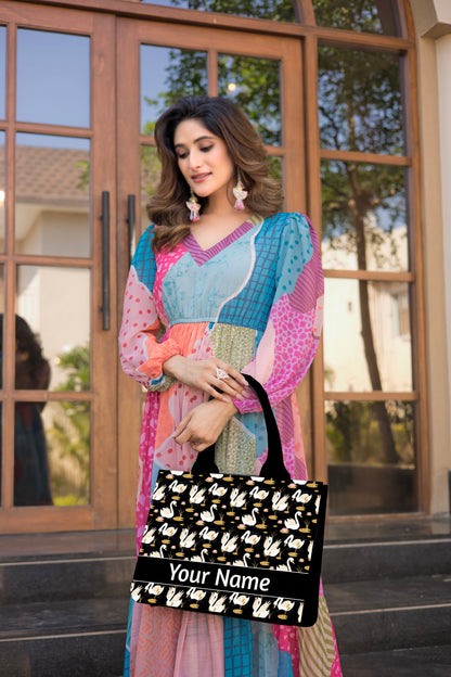 Customized Floral Swan Embossed Tote Bag