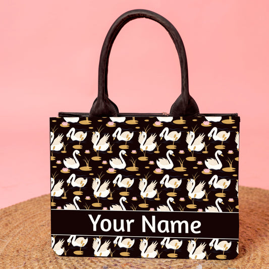 Customized Floral Swan Embossed Tote Bag